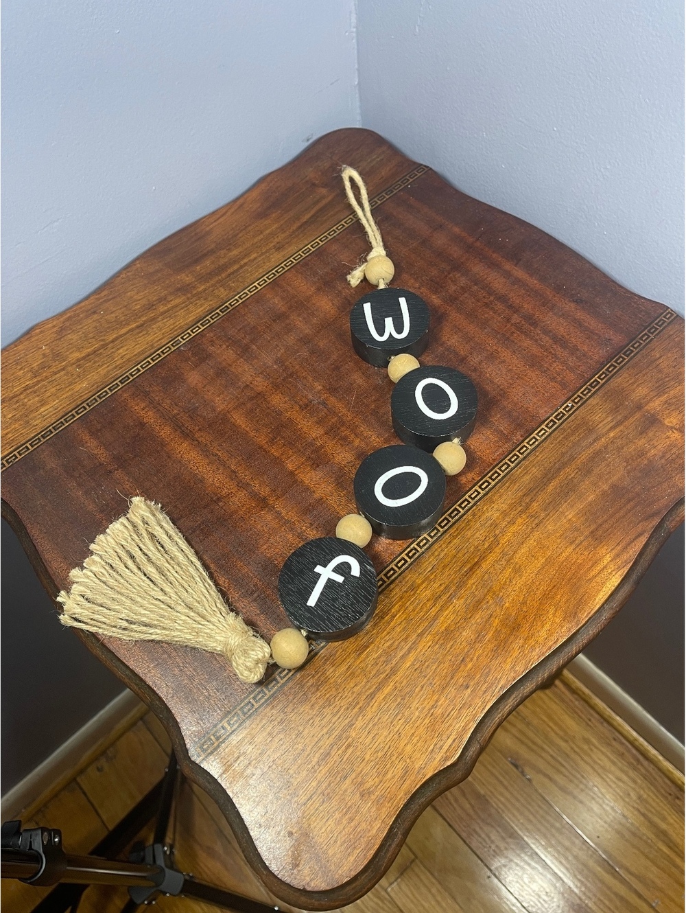 Wooden Wall Hanging Decor with 'Woof' Letters and Tassel